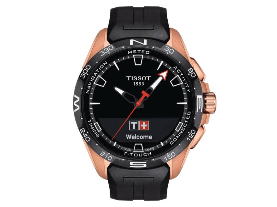 T-Touch Connect Solar Titanium rosegold schwarzes Kautschukband