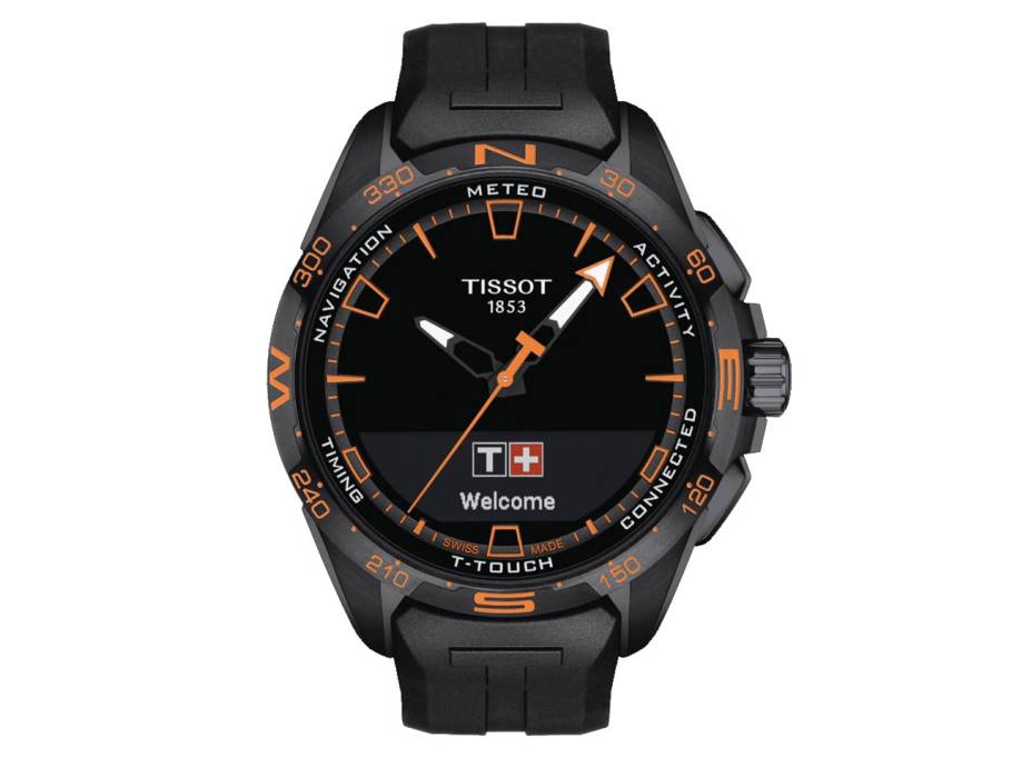 T-Touch Connect Solar Titanium schwarz orange schwarzes Kautschukband