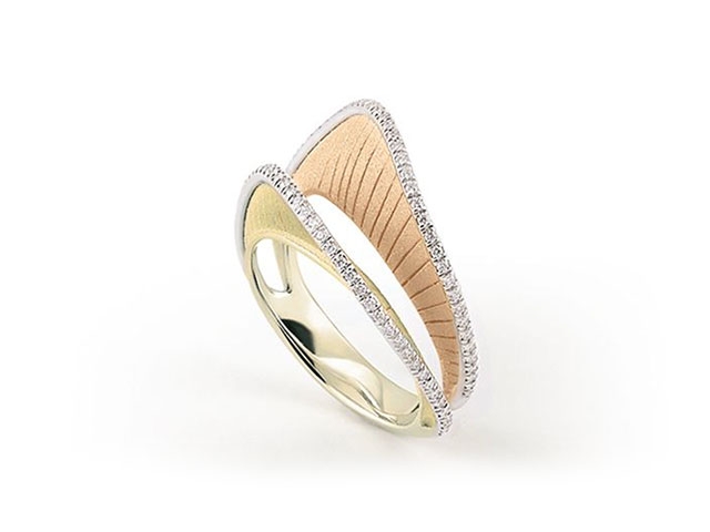 Regina Ring Orange Apricot und Yellow Lemon Bamboo Gold mit Brillanten 0,240ct