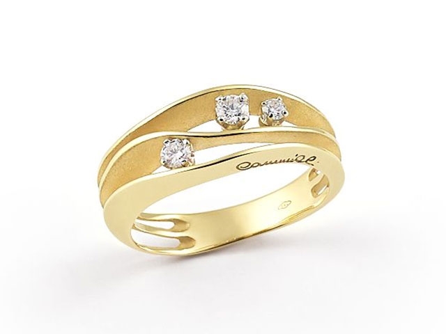 Dunes Ring Yellow Sunrise Gold 3reihig mit Brillanten 0,190ct