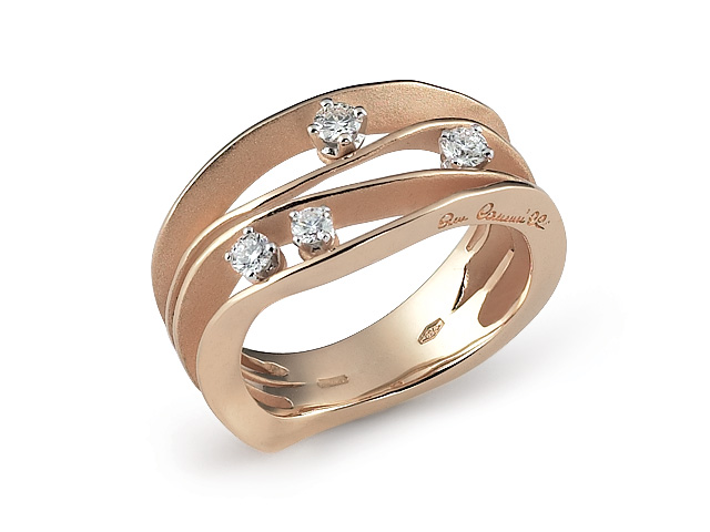 Dunes Ring Orange Apricot Gold 4reihig mit Brillanten 0,270ct