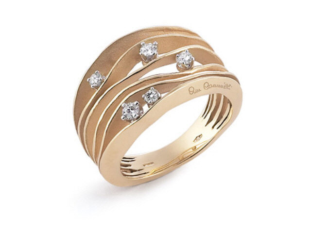 Dunes Ring Orange Apricot Gold 6reihig mit Brillanten 0,280ct