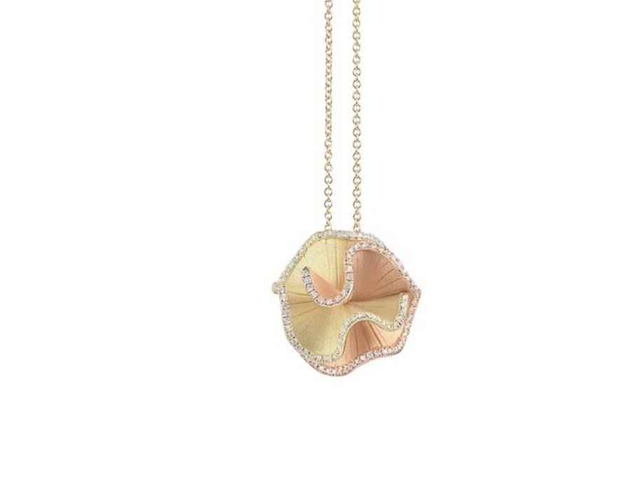 Sultana Kette mit Anhänger Bicolor Orange Apricot und Lemon Bamboo Gold 42cm mit Brillanten 0,530ct