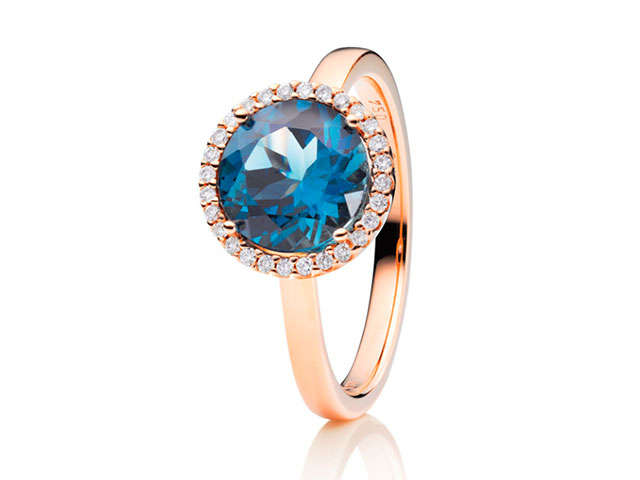 Espressivo Damenring groß Roségold London blue Topas