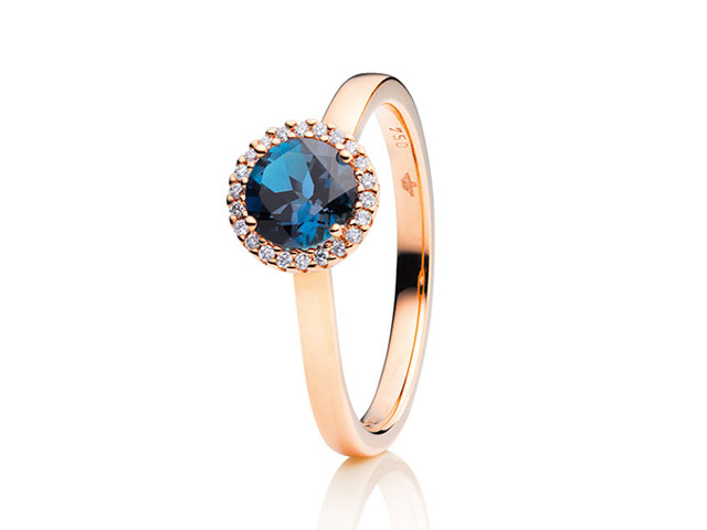 Espressivo Damenring klein Roségold London blue Topas