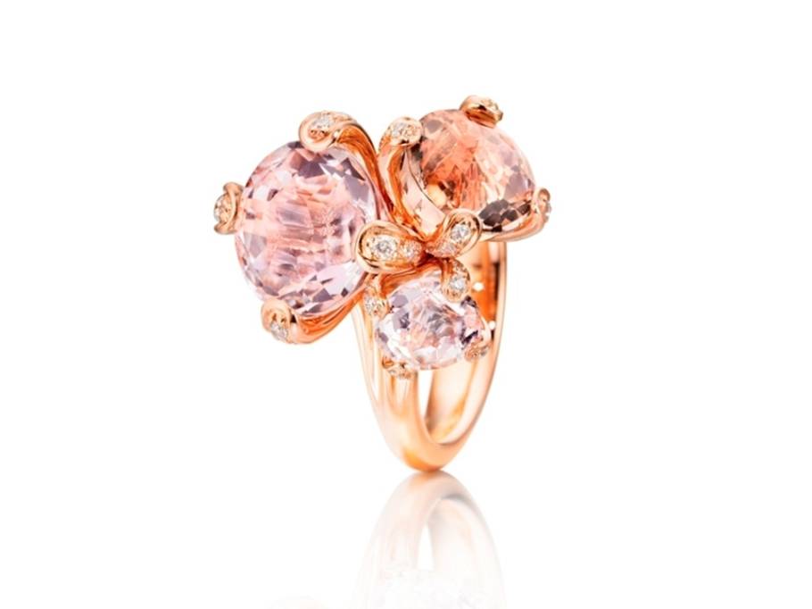Capriccio Ring Roségold  Bergkristall, Rauchquarz, Morganit