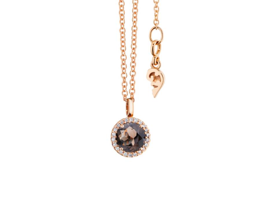 Espressivo Kette mit Anhänger Roségold 45cm mit braunem Rauchquarz und Brillanten 0,060ct
