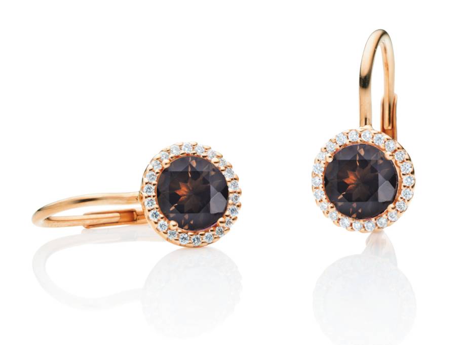 Espressivo Ohrhänger Roségold mit braunem Rauchquarz und Brillanten 0,120 ct
