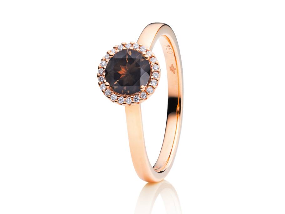 Espressivo Ring klein Roségold mit braunem Rauchquarz und Brillanten 0,06ct