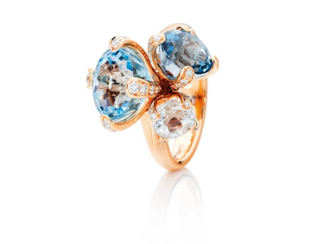 Capriccio Ring Roségold  Sky Blue Topas, London Blue Topas, Bergkristall