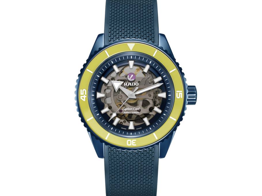 Captain Cook High-Tech Ceramic Skeleton Limited Edition Gelb Automatik Keramik 43mm skelettiertes Zifferblatt blaues Kautschukband