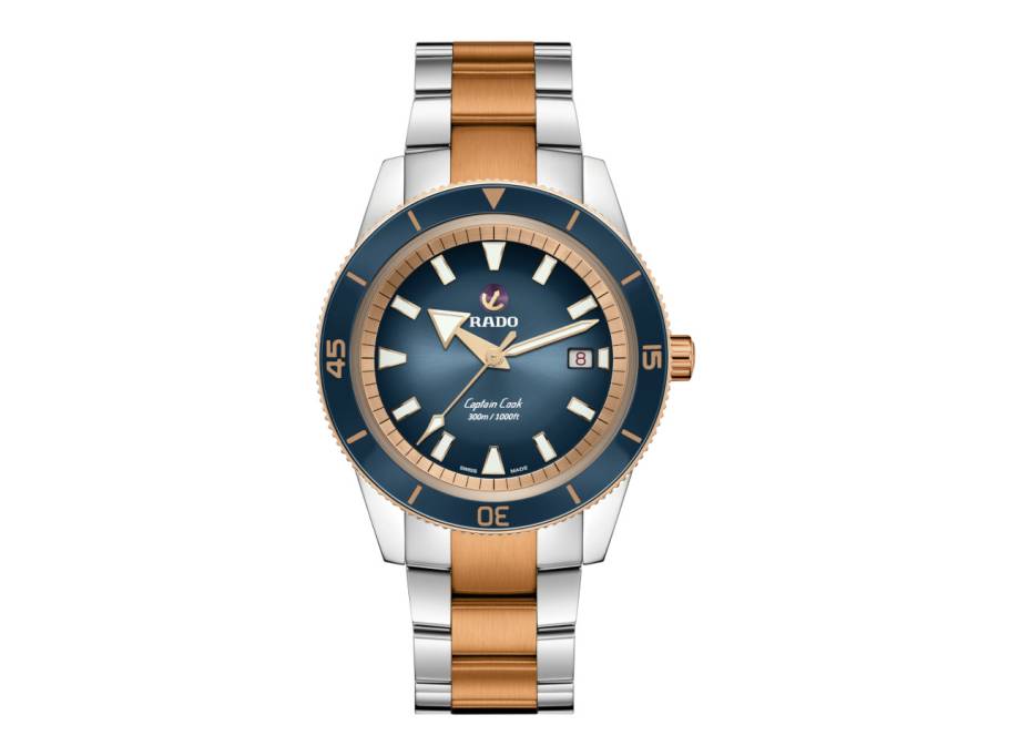  Captain Cook Automatik Edelstahl 42mm roségold beschichtet blau Edelstahlband bicolor