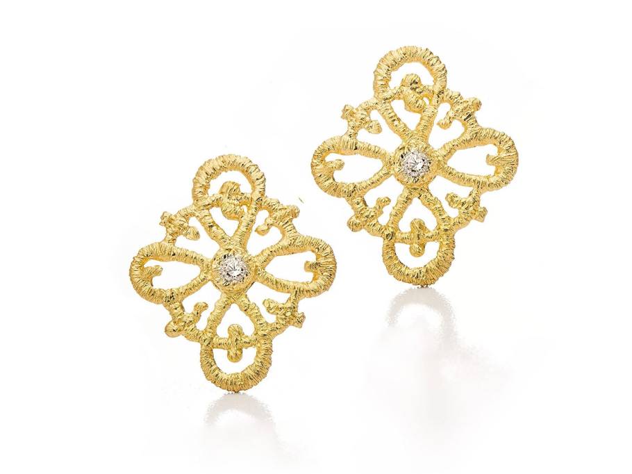 Carmina Ohrstecker Gelbgold 12x19mm mit 2 Brillanten champagner