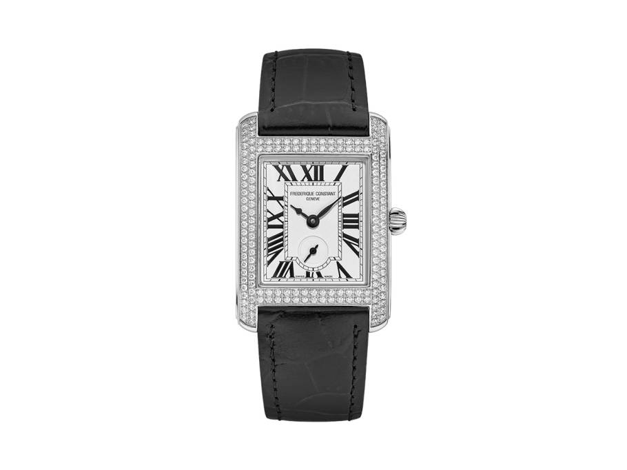 Classics Carree Small Seconds Quarz Edelstahl mit Diamanten 36x25mm silbernes Zifferblatt schwarzes Lederband