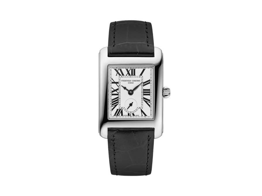 Classics Carree Small Seconds Quarz Edelstahl 36x25mm silbernes Zifferblatt schwarzes Lederband