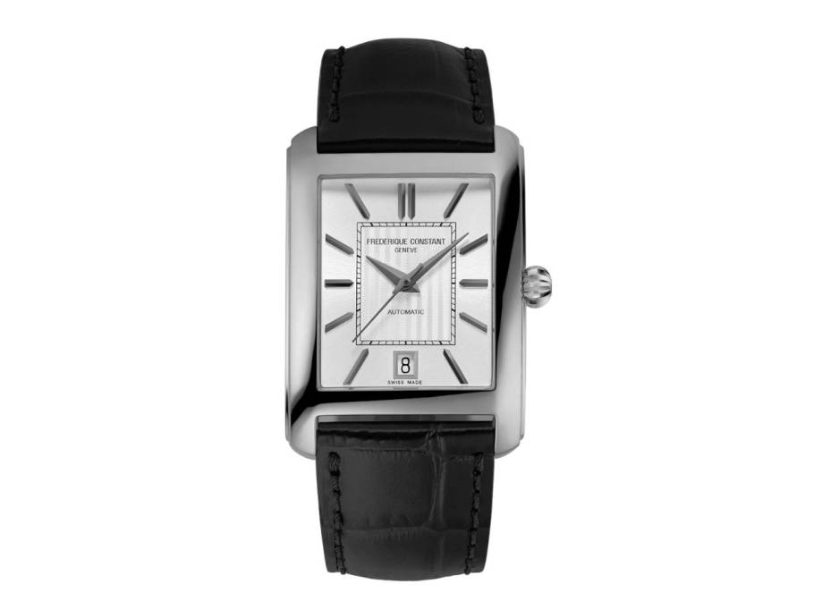 Classics Carree Automatic Edelstahl silbernes Zifferblatt schwarzes Lederband