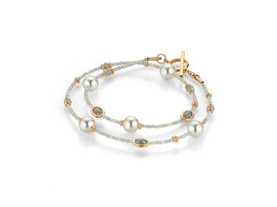 Castaway Diamant-Armband 2-reihig Roségold 16cm mit Akoya Nova-Zuchtperlen und Diamantperlen