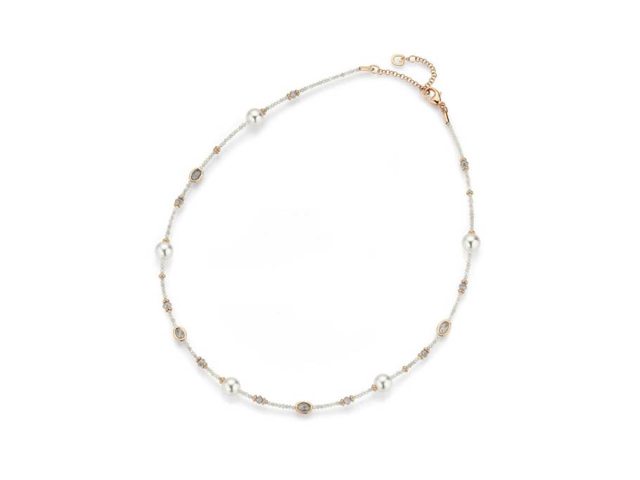 Castaway Diamant-Collier Roségold 45cm mit Akoya Nova-Zuchtperlen und Diamantperlen