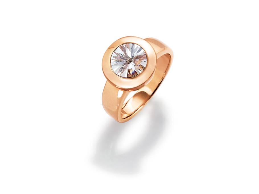  Munsteiner Bergkristall rund Roségold Ring