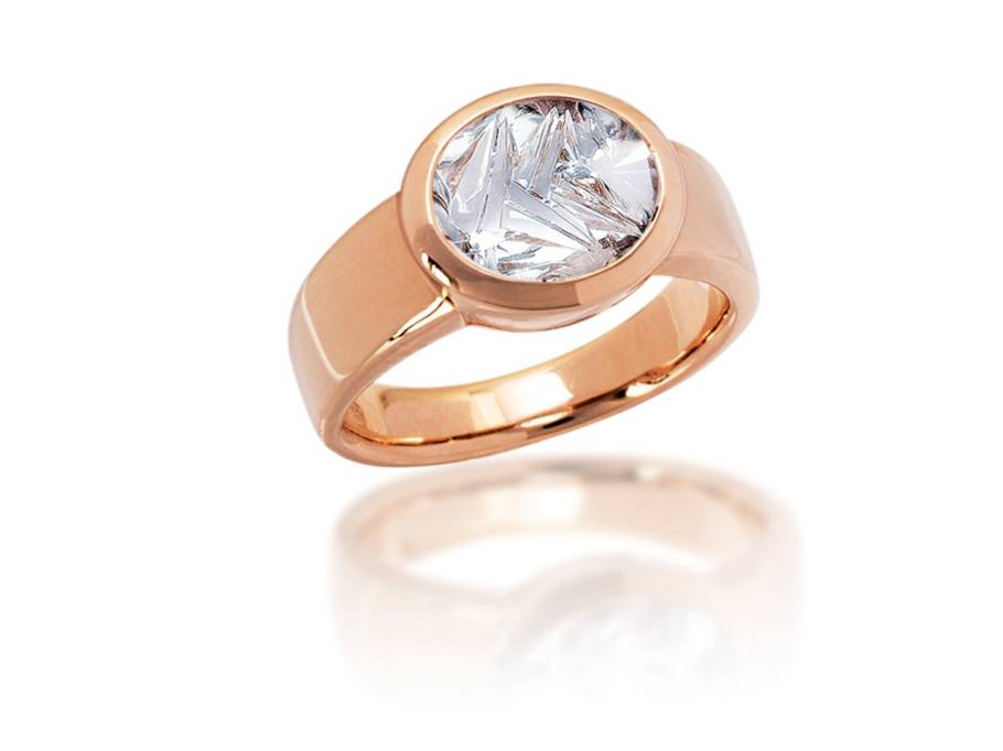  Munsteiner Bergkristall oval Roségold Ring