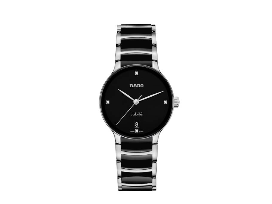  Centrix Diamonds Quarz Edelstahl 35mm schwarzes Zifferblatt mit Brillanten schwarzes Keramikband