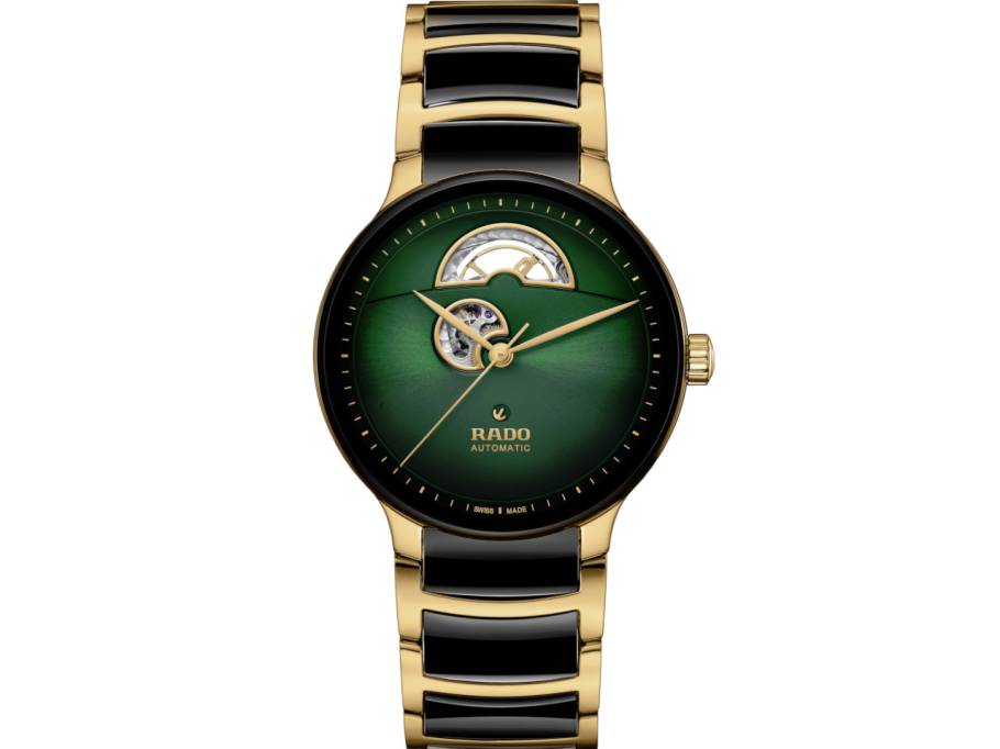   Centrix Open Heart Autoatik Edelstahl gelbgold PVD 39,5mm grünes Zifferblatt Keramik- & Edelstahlband bicolor