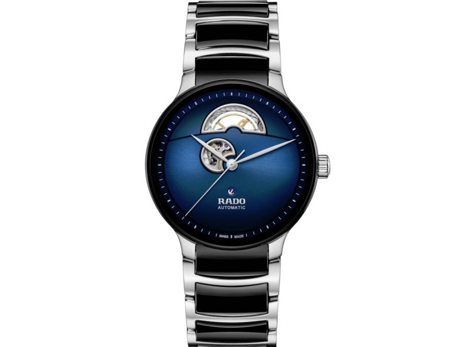   Centrix Open Heart Automatik Edelstahl 39,5mm blaues Zifferblatt Keramik- & Edelstahlband bicolor