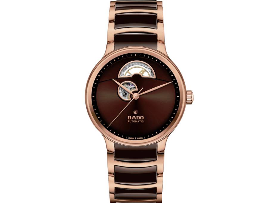   Centrix Open Heart Autoatik Edelstahl roségold PVD 39,5mm braunes Zifferblatt Keramik- & Edelstahlband bicolor