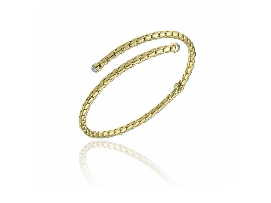 Stretch Spring Armspange Gelbgold schmal mit Brillanten flexibel