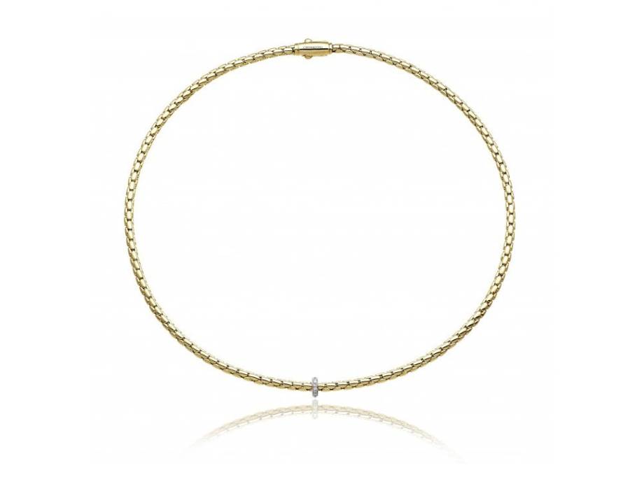 Stretch Spring Collier Gelbgold 3mm mit Brillanten 0,100ct, 42cm