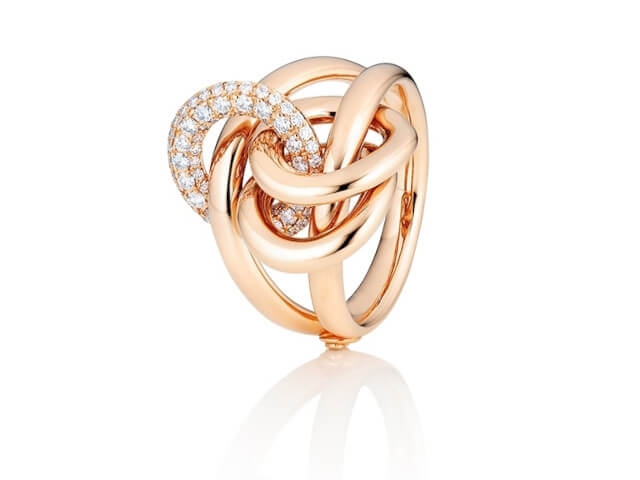 Cielo Ring  breit  Roségold mit Brillanten pavé gefasst