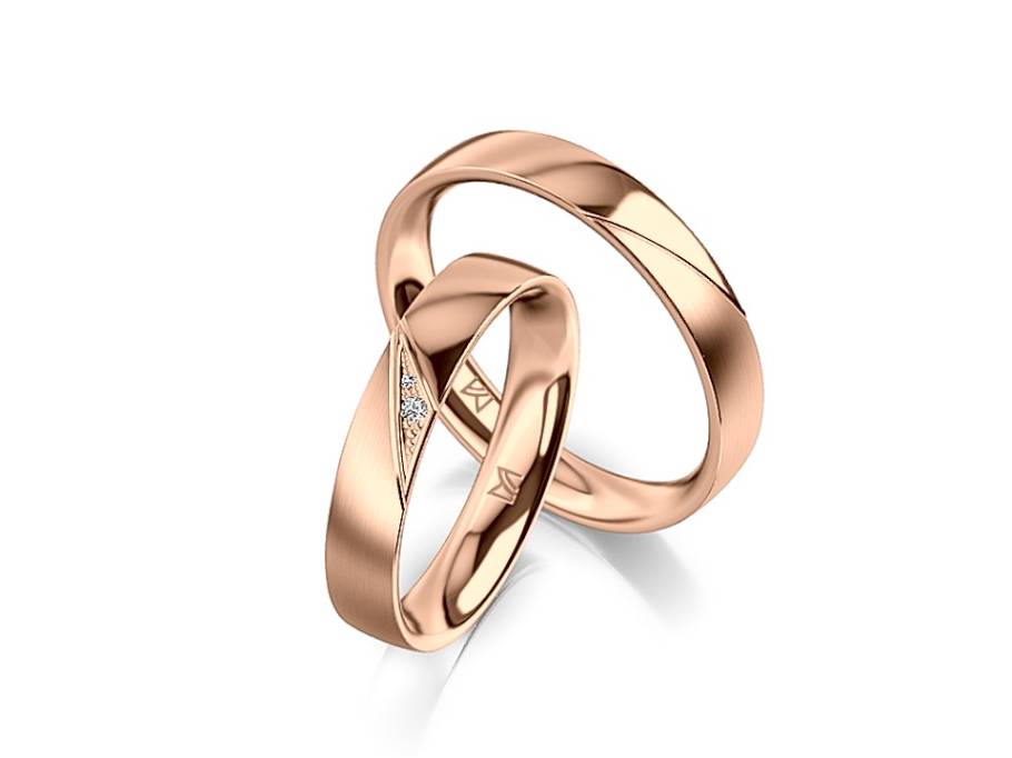 Classics Trauring Paar aus 750/- Rotgold mit Brillanten 0,008ct