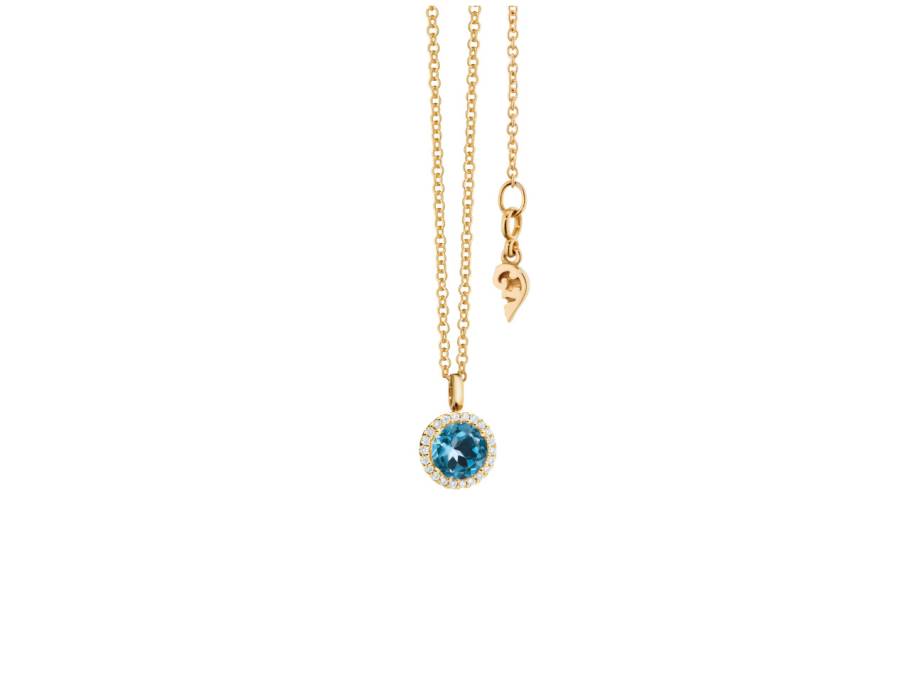  Espressivo Kette mit Anhänger Gelbgold 42-45cm mit London Blue Topas und Brillanten 0,060ct