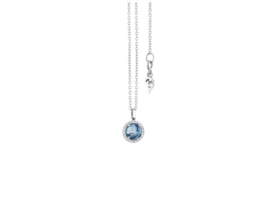  Espressivo Kette mit Anhänger Weißgold 42-45cm mit Aquamarin und Brillanten 0,060ct