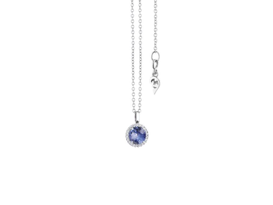  Espressivo Kette mit Anhänger Weißgold 42-45cm mit Tansanit und Brillanten 0,060ct