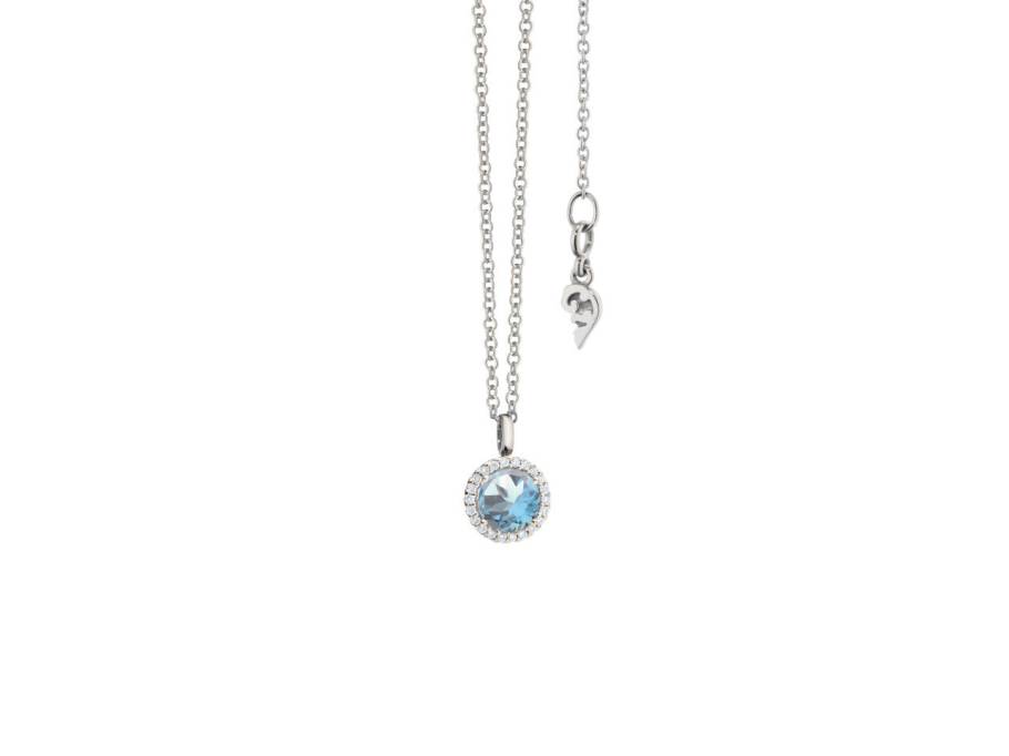  Espressivo Kette mit Anhänger Weißgold 42-45cm mit Sky Blue Topas und Brillanten 0,060ct