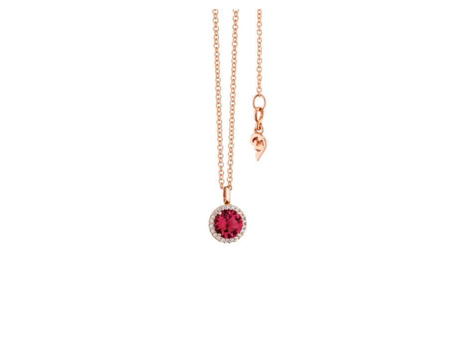  Espressivo Kette mit Anhänger Roségold 42-45cm mit Rhodolith und Brillanten 0,060ct