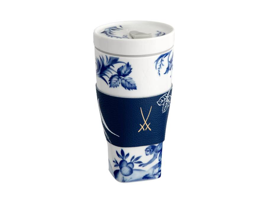 Coffee to Go Becher "Affe & Faultier" aus Meissner Porzellan mit Manschette