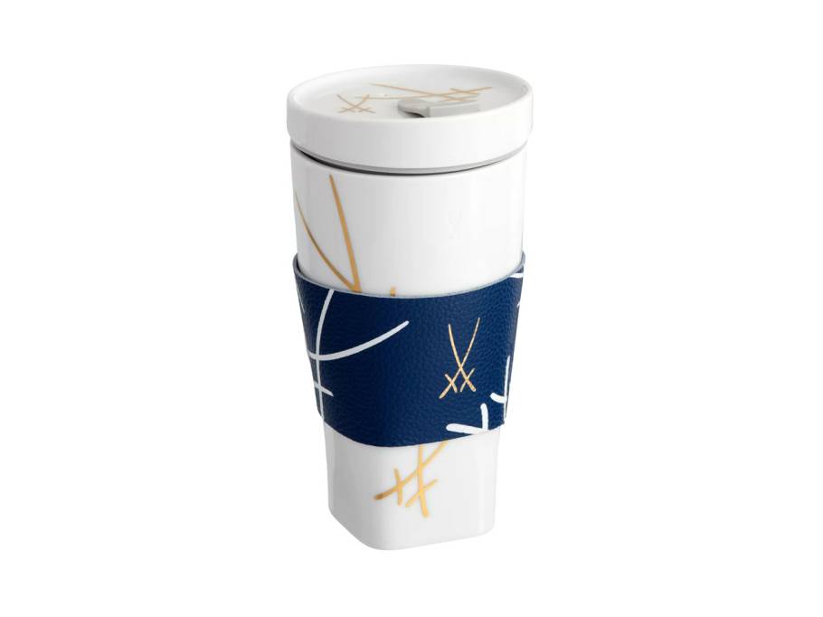 Coffee to Go Becher "Swords" aus Meissner Porzellan mit Manschette