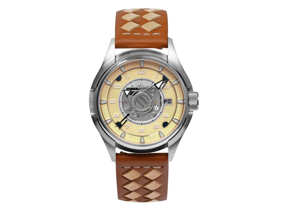 Colani Design 2025 Limited Edition Automatik Edelstahl 43mm gelbes Zifferblatt braunes Lederband