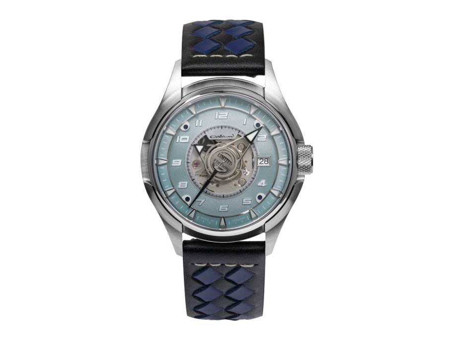 Colani Design 2025 Limited Edition Automatik Edelstahl 43mm blaues Zifferblatt schwarzes Lederband