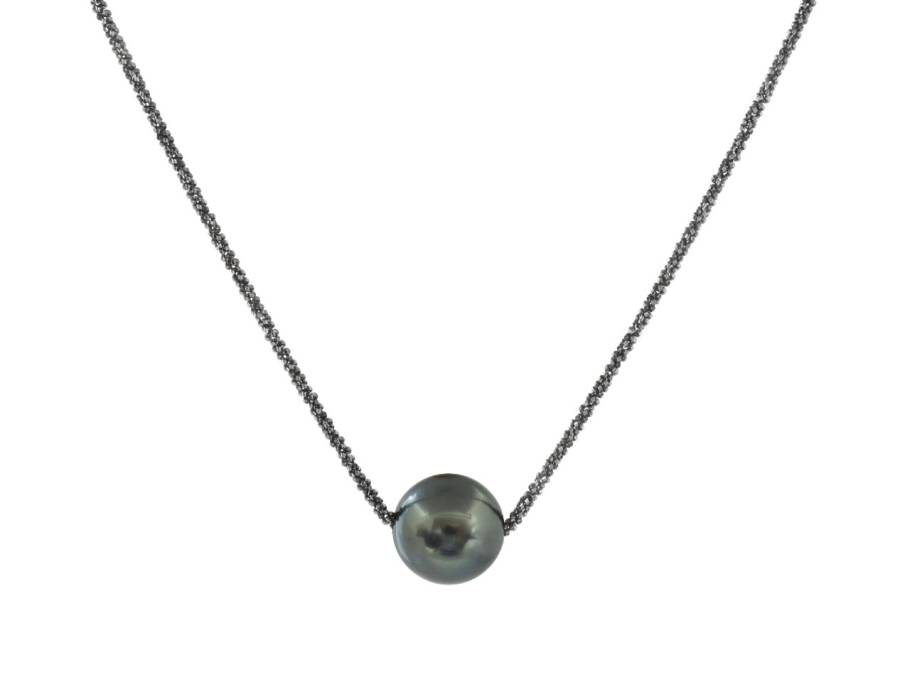 Basic Collier Silber schwarz rhodiniert mit Tahitiperle