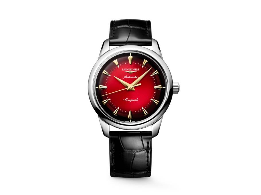 Conquest Heritage "Year of the Snake" Limited Edition Automatik Edelstahl 40mm rotes Zifferblatt schwarzes Lederband