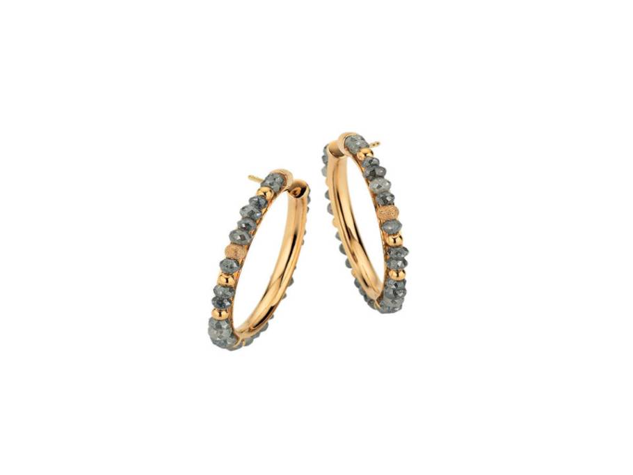 Castaway Creolen Gelbgold und Roségold mit Diamanten anthrazit