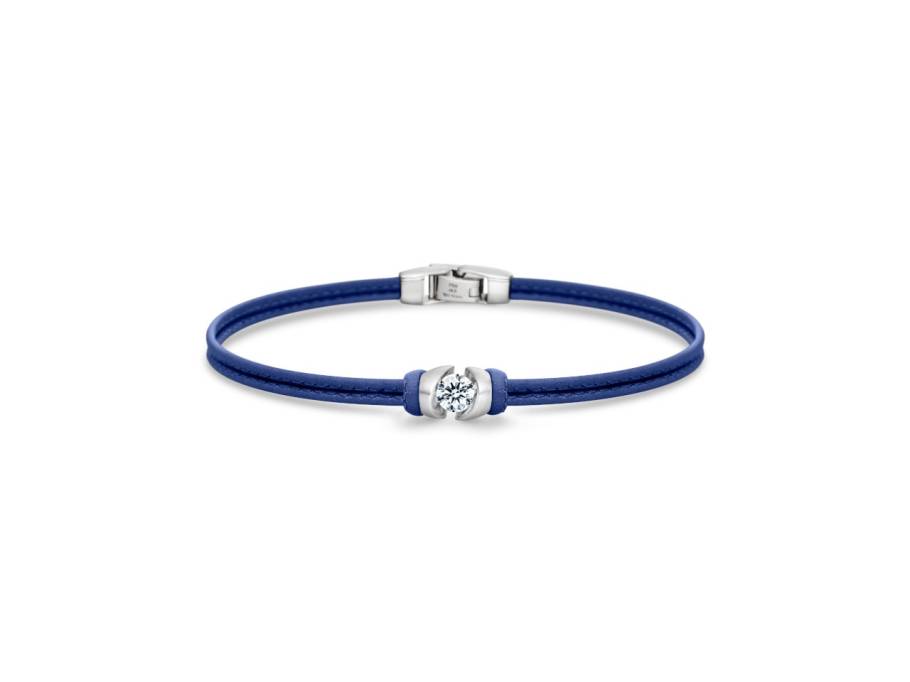 Colortaire Armband Leder (Denim) und Weißgold 2-reihig mit Brillant 0,400ct