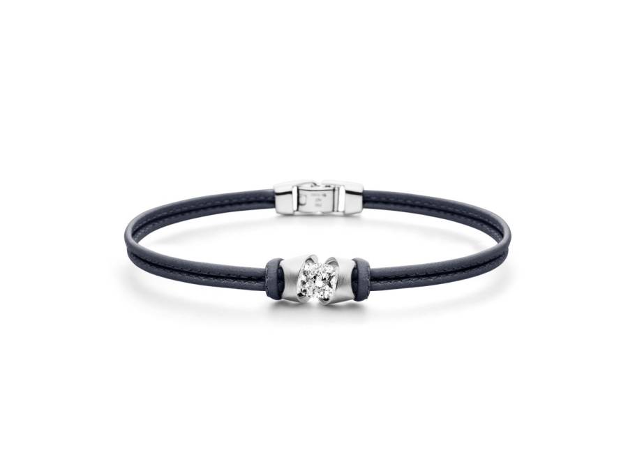 Colortaire Armband Leder (Dark Night) und Weißgold 2-reihig mit Diamant 1,00ct