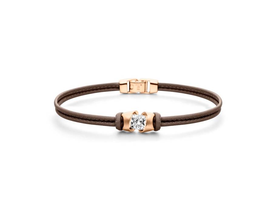 Colortaire Armband Leder (Espresso) und Roségold 2-reihig mit Diamant 1,00ct