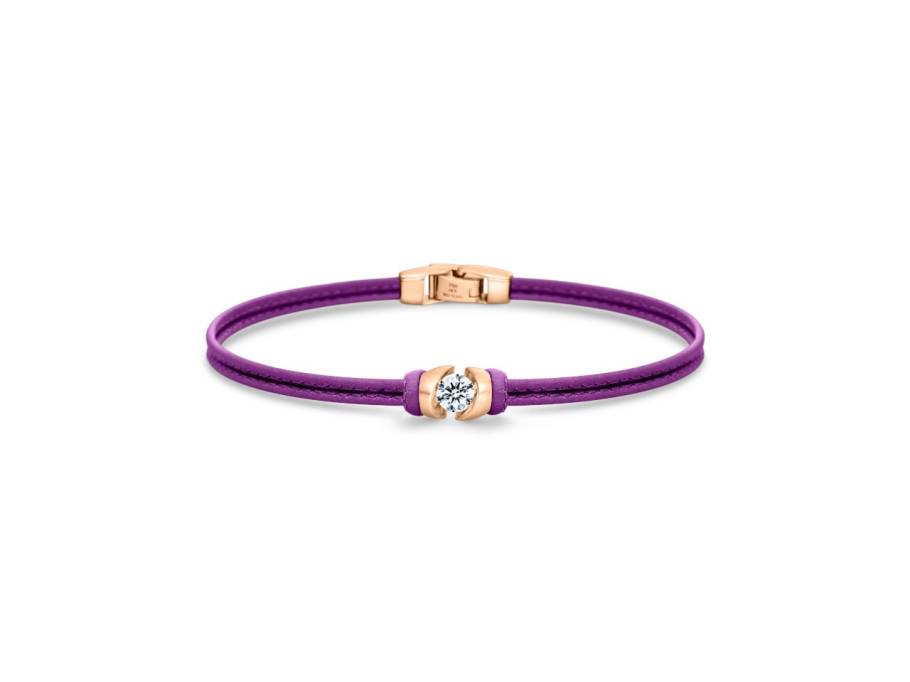 Colortaire Armband Leder (Purple Deep) und Roségold 2-reihig mit Brillant 0,400ct