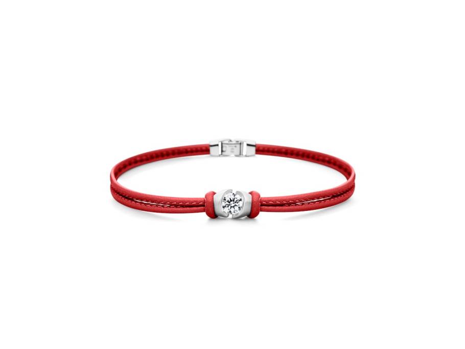 Colortaire Armband Leder (Ribbon Red) und Weißgold 2-reihig mit Brillant 0,500ct