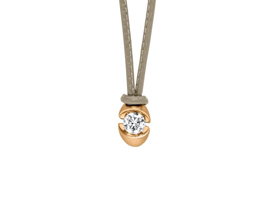 Colortaire Collier Leder (Taupe) und Gelbgold mit Brillant 0,400ct